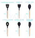 Jogo 12 Peças Utensílios Silicone Colher Espátula Preto