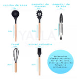 Jogo 12 Peças Utensílios Silicone Colher Espátula Preto