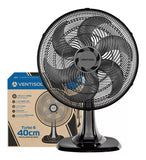 Ventilador de Mesa Turbo 80w 40cm 3 Velocidades e 6 Pás Oscilantes Preto e Prata Ventisol 127V